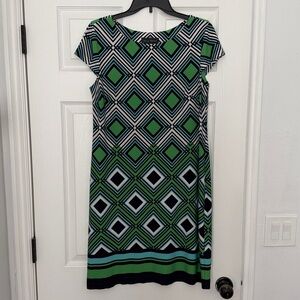 Jessica Howard Green and Navy Diamond Pattern Midi Dress